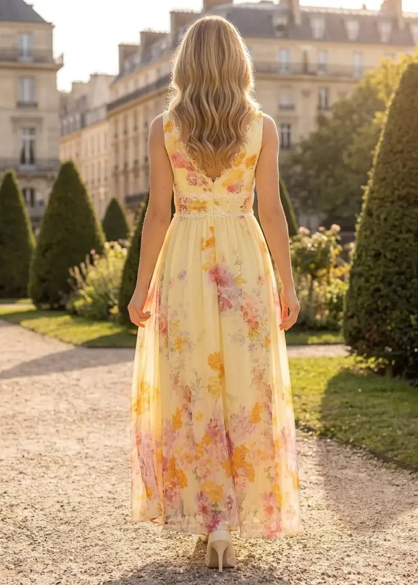 Lace Floral Print Chiffon Dress — Romantic Elegance