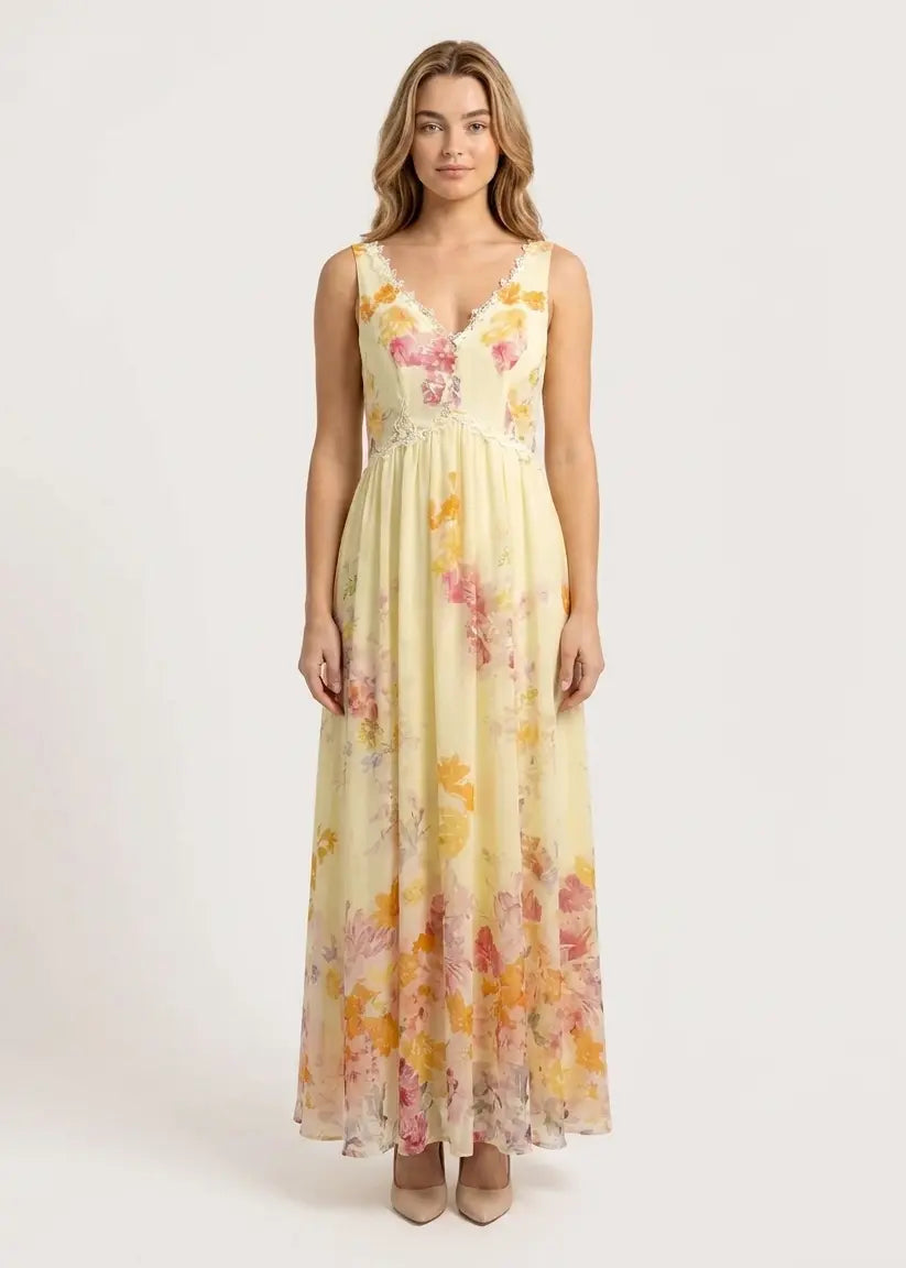 Lace Floral Print Chiffon Dress — Romantic Elegance