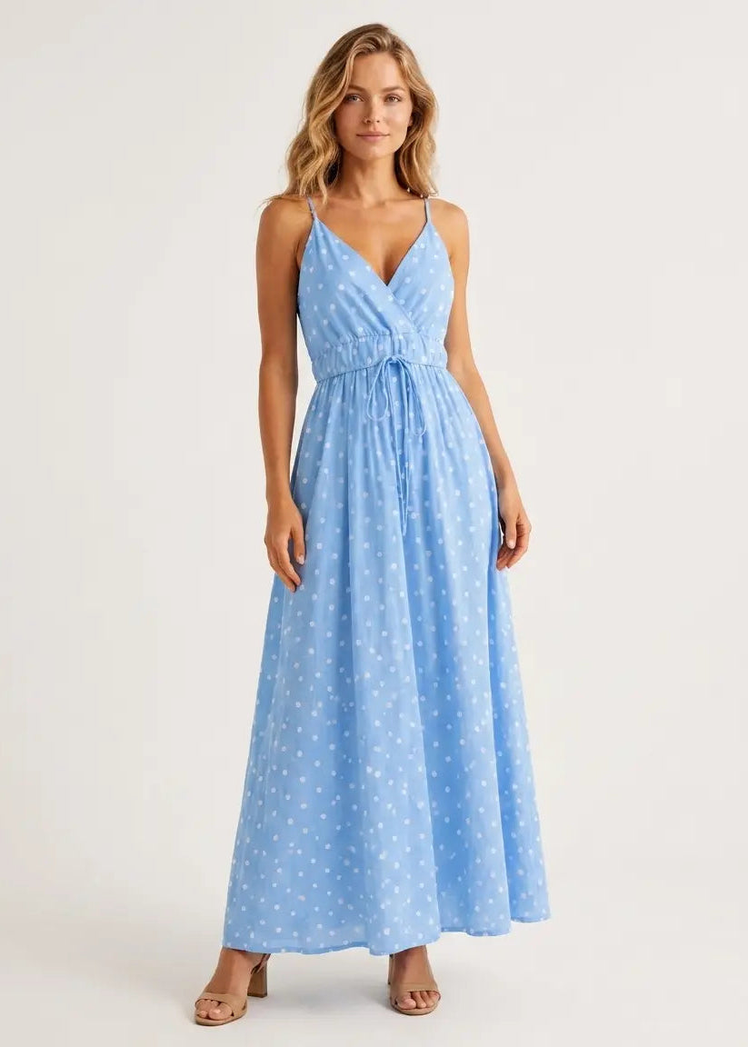 Polka Dot Print Strap Dress - MISS SARA