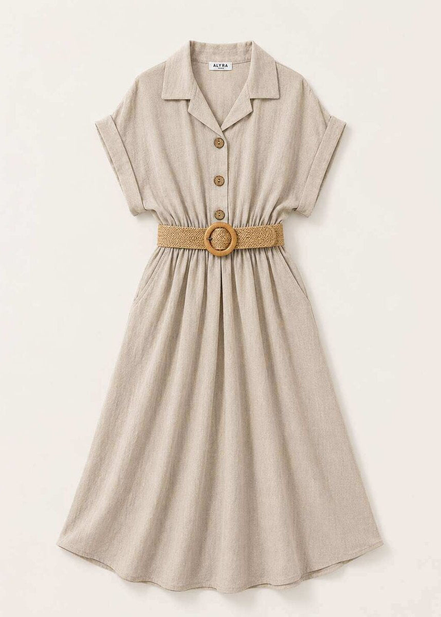 Robe Longue Effet Lin ALYRA - Beige - Vue 1