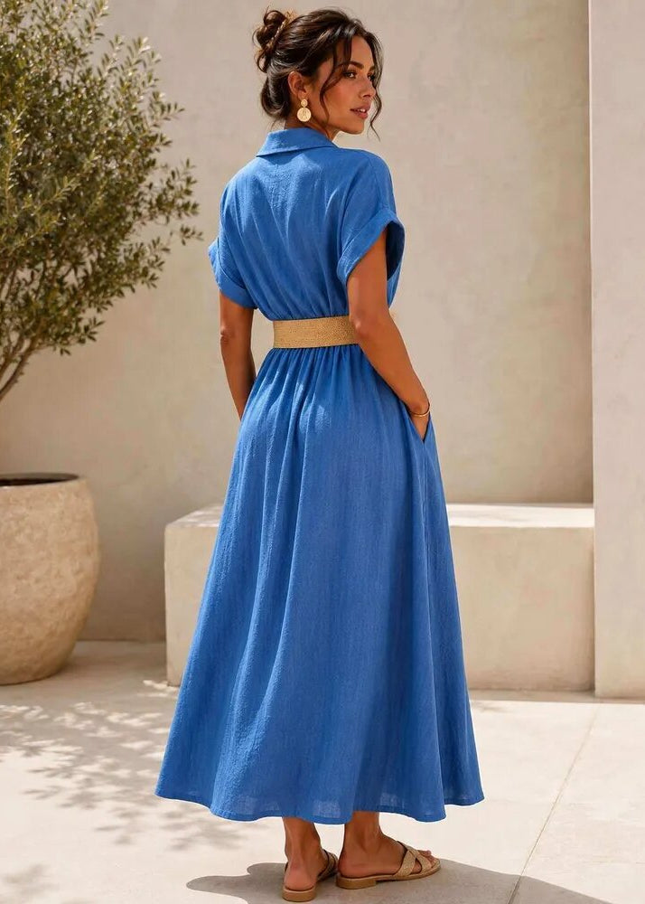 Robe Longue Effet Lin ALYRA - Jeans - Vue 2