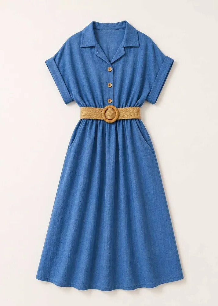 Robe Longue Effet Lin ALYRA - Jeans - Vue 3