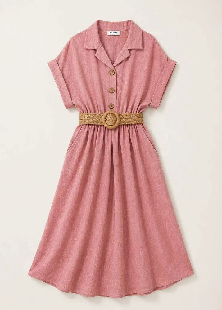 Robe Longue Effet Lin ALYRA - Rose - Vue 1