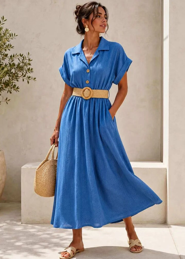 Robe Longue Effet Lin ALYRA - Jeans - Vue 2