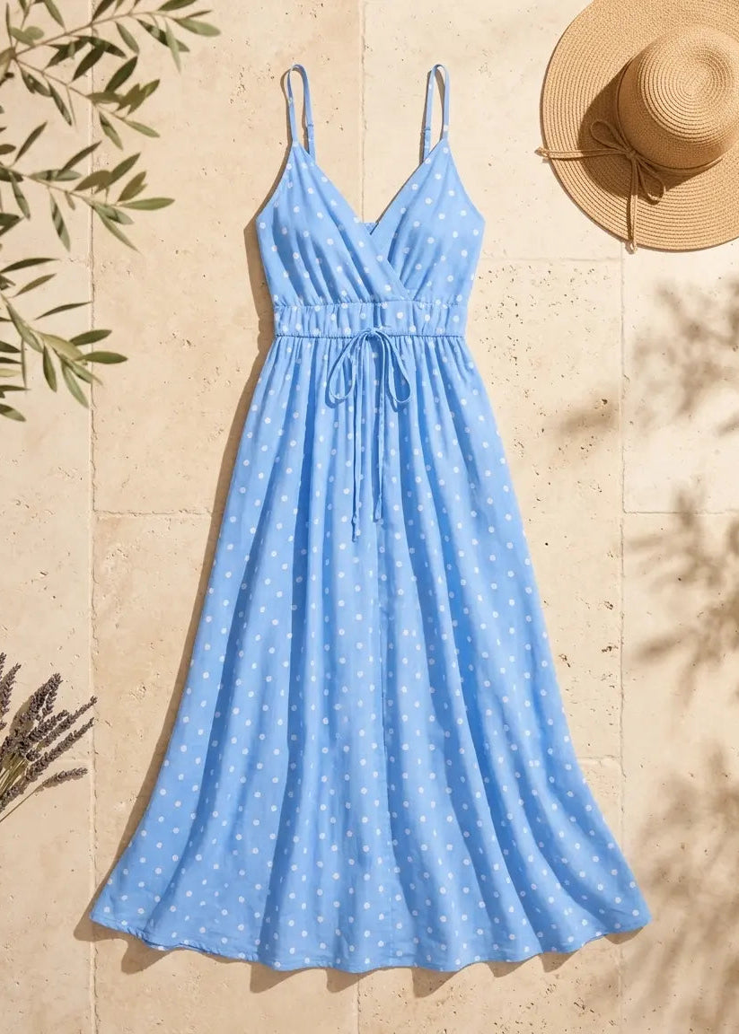 Polka Dot Print Strap Dress - MISS SARA
