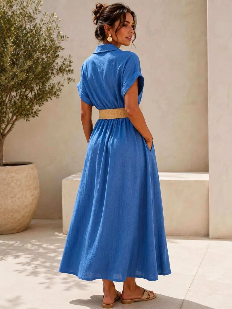 Robe Longue Effet Lin ALYRA - Jeans - Vue 2